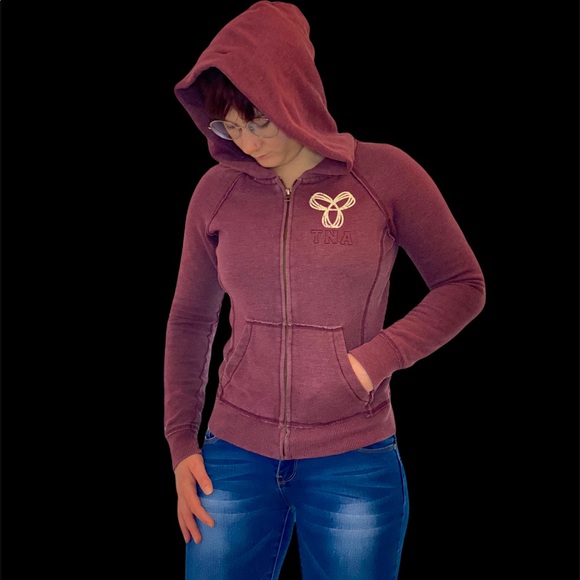 Classic TNA Zip-Up Hoodie, in a Rich Burgundy Color. - Picture 1 of 16